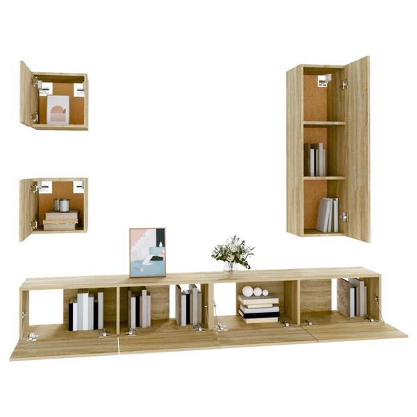 vidaXL Set de muebles para TV 5 pzas madera contrachapada roble Sonoma