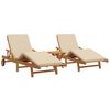 vidaXL Tumbona 3 uds. Madera de Acacia S&oacute;lida Beige