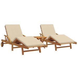 vidaXL Tumbona 3 uds. Madera de Acacia S&oacute;lida Beige