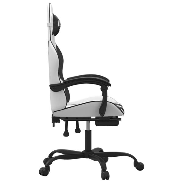 vidaXL Silla gaming giratoria reposapi&eacute;s cuero sint&eacute;tico blanco negro
