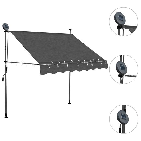vidaXL Toldo manual retr&aacute;ctil con LED gris antracita 150 cm