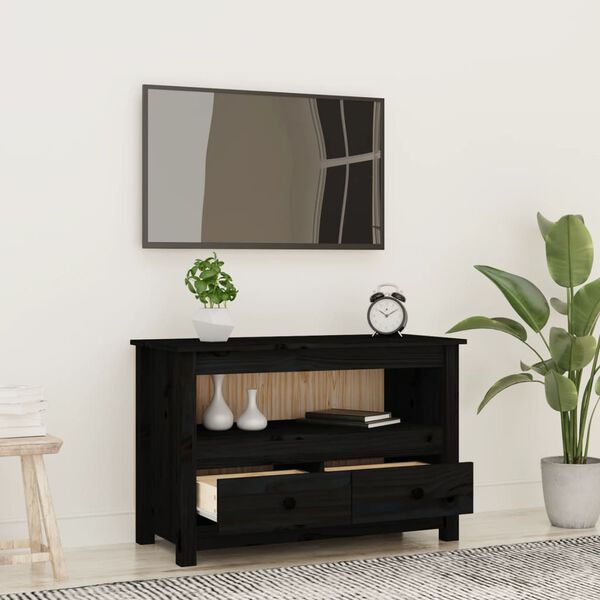 vidaXL Mueble de TV de madera maciza de pino negro 79x35x52 cm