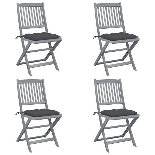 vidaXL Sillas de jard&iacute;n plegables 4 uds cojines madera maciza acacia