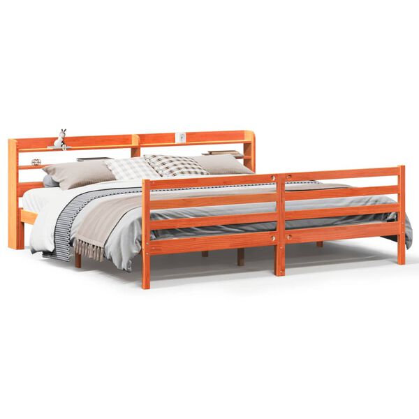 vidaXL Cama sin colch&oacute;n madera maciza de pino marr&oacute;n cera 200x200 cm