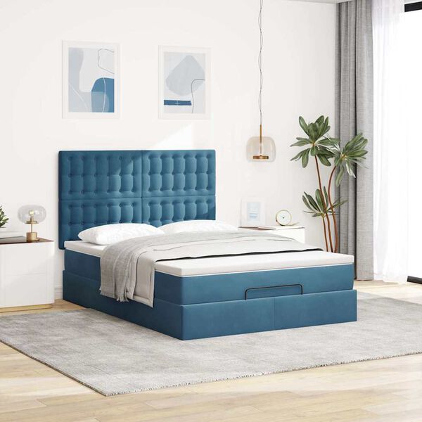 vidaXL Estructura de cama otomana con colchones terciopelo azul oscuro
