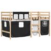 vidaXL Cama alta ni&ntilde;os con cortinas madera pino blanco negro 80x200 cm
