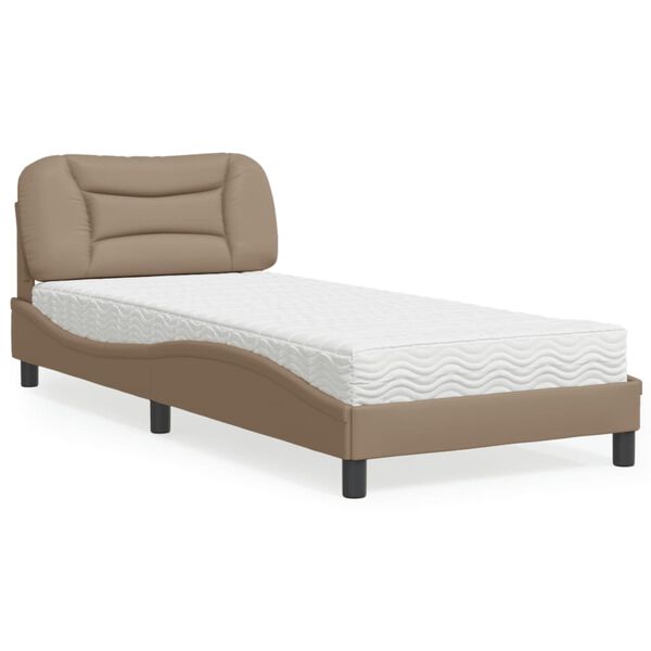 vidaXL Cama con colch&oacute;n Hvar cuero sint&eacute;tico capuchino 90x200 cm