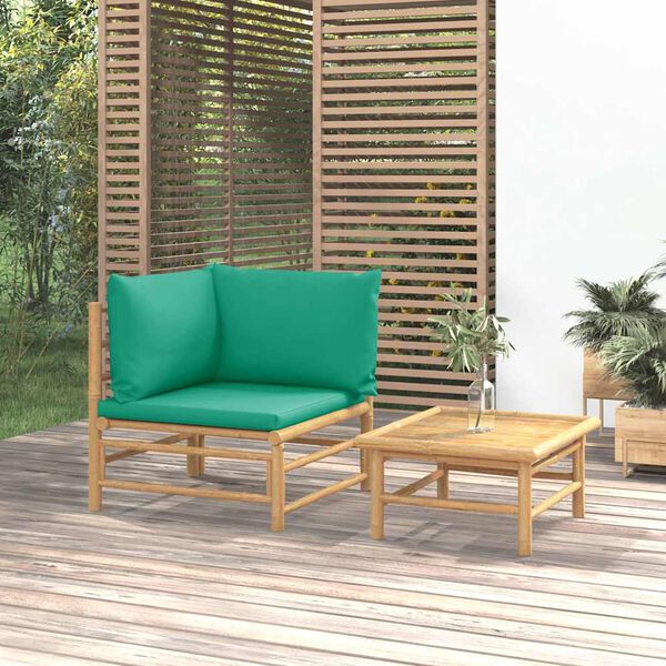 vidaXL Set de muebles de jardín 2 piezas bambú con cojines verde