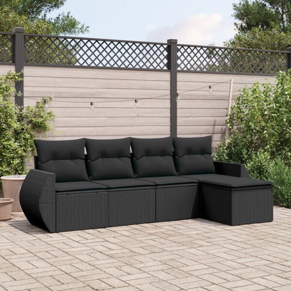 vidaXL Set de muebles de jardín 5 pzas y cojines ratán sintético negro