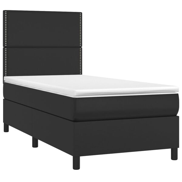 vidaXL Cama box spring y colch&oacute;n LED cuero sint&eacute;tico negro 90x190 cm