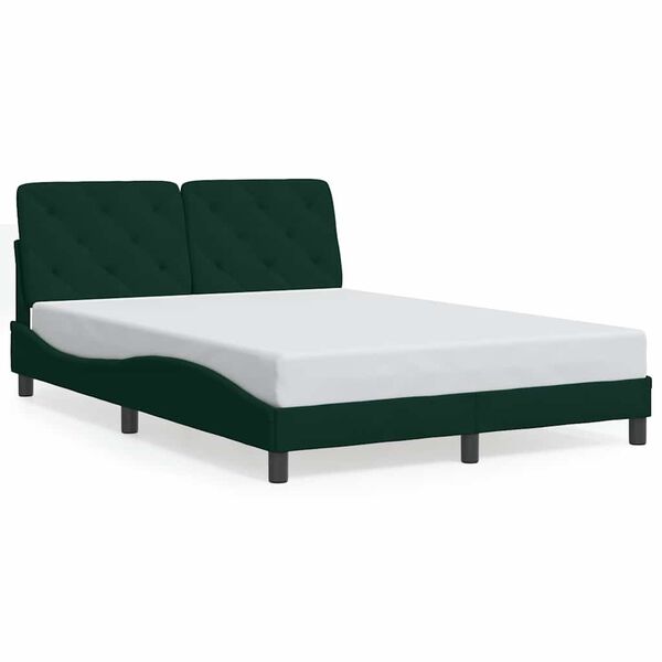 vidaXL Estructura cama sin colch&oacute;n terciopelo verde oscuro 140x190 cm