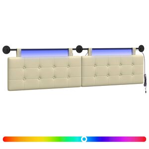 vidaXL Cabecero colgante Con luz LED Crema Cuero sint&eacute;tico
