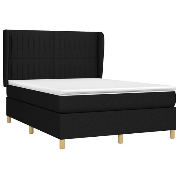 vidaXL Cama box spring con colch&oacute;n tela negro 140x190 cm