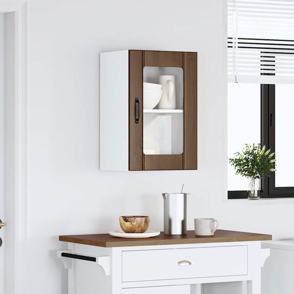 vidaXL Armario de pared para cocina puerta cristal Lucca roble marr&oacute;n
