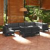 vidaXL Muebles de jard&iacute;n 10 pzas y cojines negro madera maciza de pino
