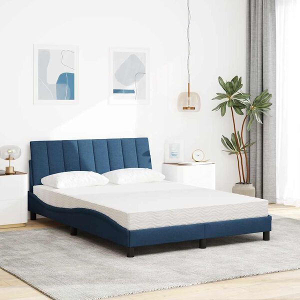 vidaXL Cama con colch&oacute;n Hanko tela azul 140x200 cm