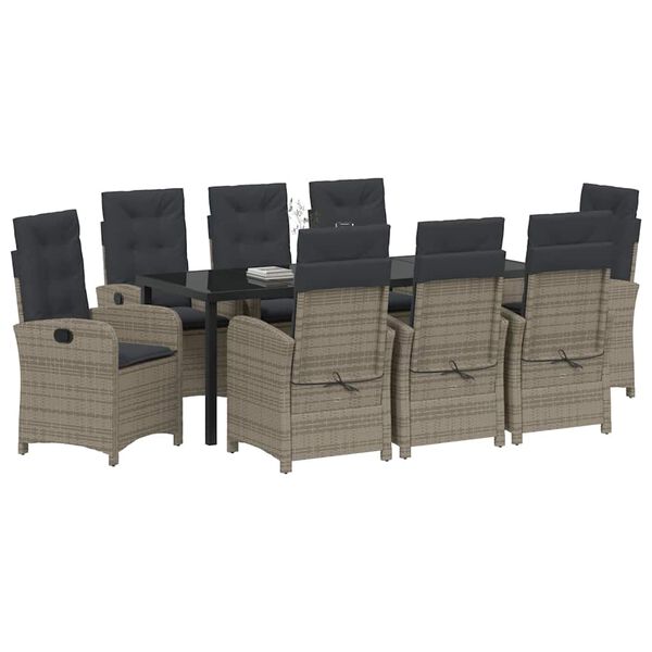 vidaXL Conjunto de Comedor de Jard&iacute;n 9 pcs Gris rat&aacute;n sint&eacute;tico