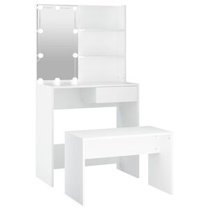 vidaXL Juego de tocador con LED madera contrachapada blanco