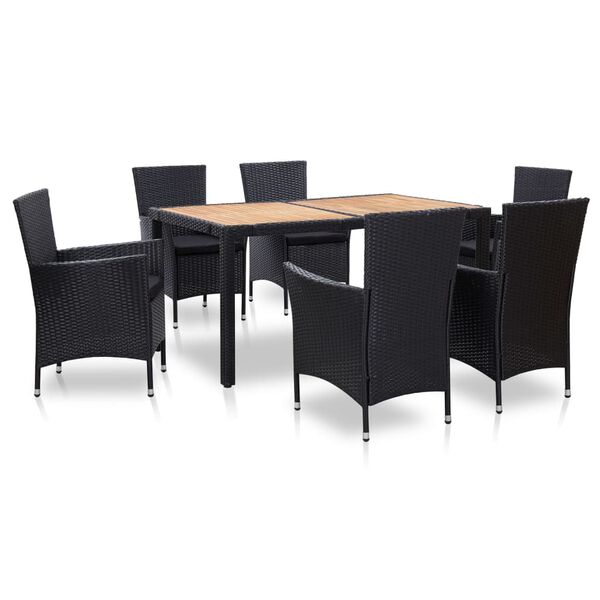 vidaXL Set comedor de jard&iacute;n 7 piezas y cojines rat&aacute;n sint&eacute;tico negro