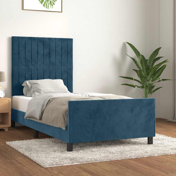 vidaXL Estructura de cama sin colch&oacute;n terciopelo azul oscuro 90x200 cm