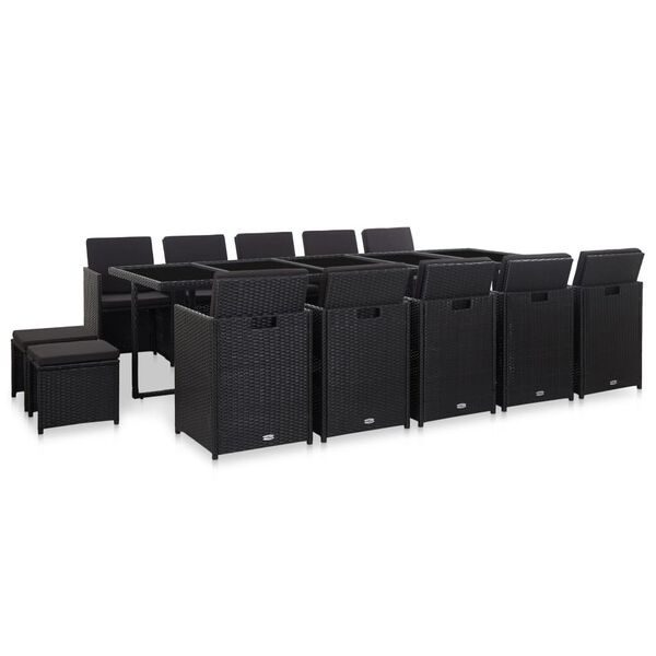vidaXL Set comedor de jardín 15 piezas y cojines ratán sintético negro