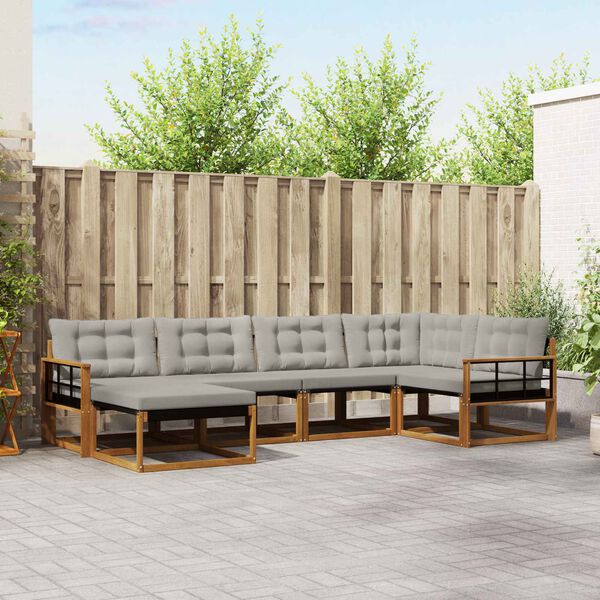 vidaXL Conjunto de sof&aacute;s de exterior 6 pcs Gris Natural y Claro