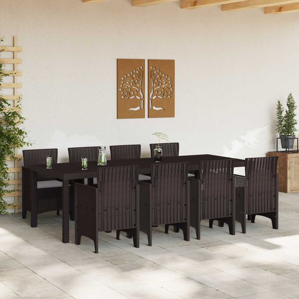 vidaXL Conjunto de Comedor de Jard&iacute;n 9 pcs Marr&oacute;n Polipropileno
