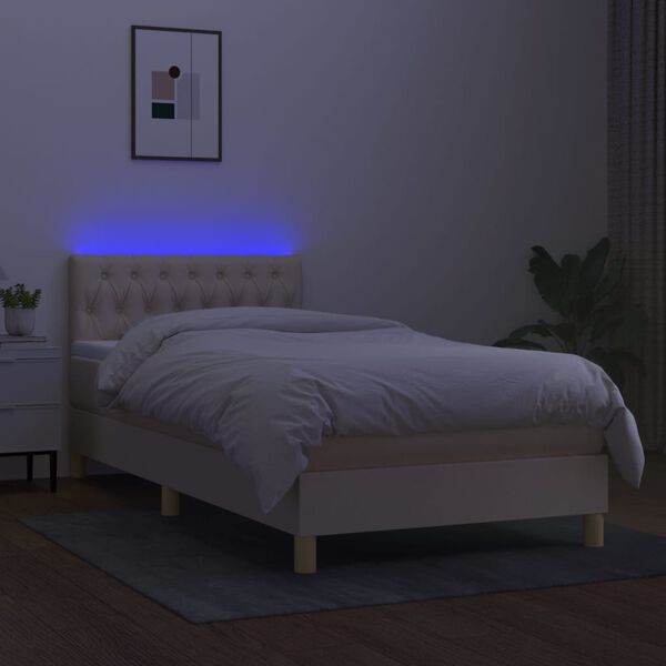 vidaXL Cama box spring con colch&oacute;n y LED tela crema 90x200 cm