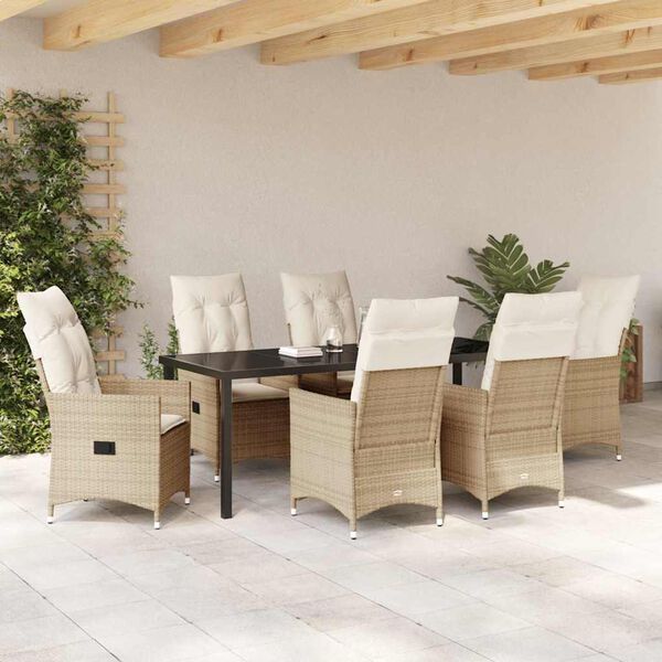 vidaXL Conjunto de Comedor de Jard&iacute;n 7 pcs Beige rat&aacute;n sint&eacute;tico