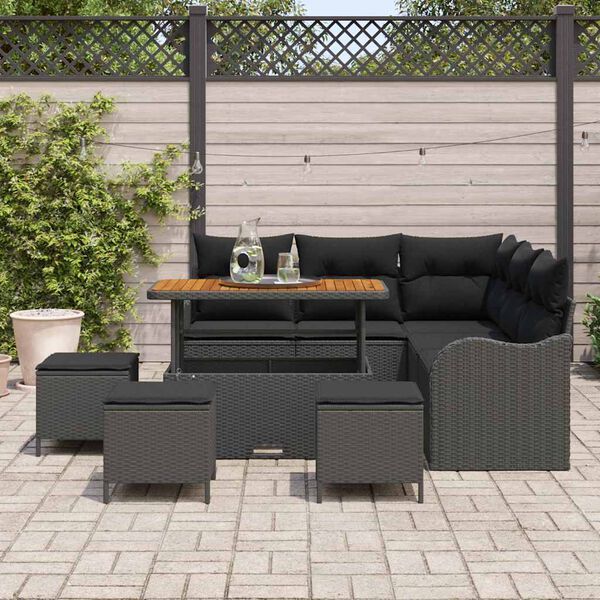 vidaXL Conjunto de sof&aacute;s de jard&iacute;n 9 pcs Negro rat&aacute;n sint&eacute;tico