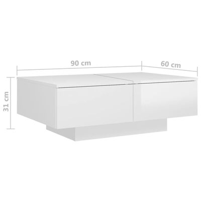 vidaXL Mesa de centro madera de ingeniería blanco brillo 90x60x31 cm