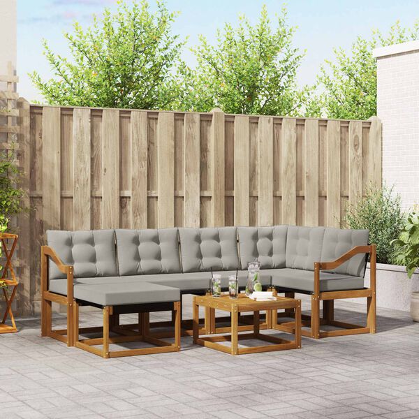 vidaXL Conjunto de sof&aacute;s de exterior 7 pcs Gris Natural y Claro