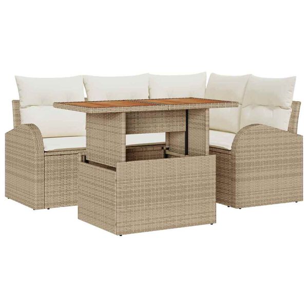 vidaXL Conjunto de sof&aacute; de jard&iacute;n con coj&iacute;n 5 pcs beige y crema