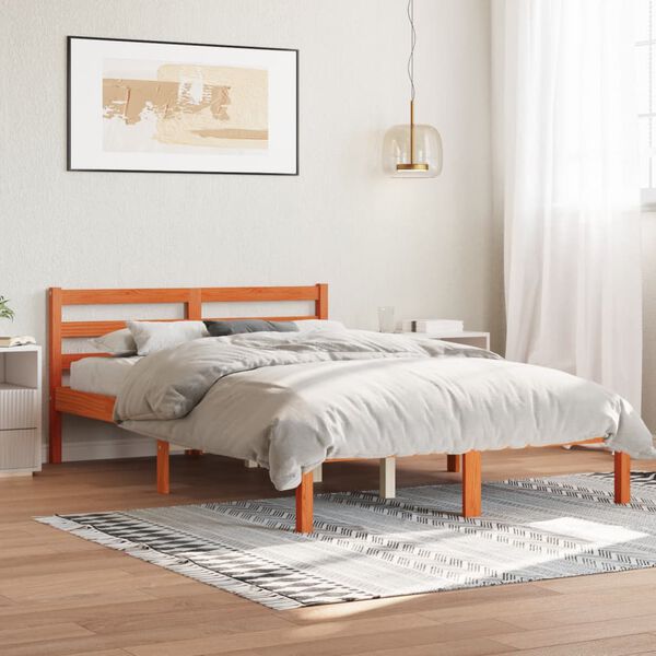 vidaXL Cama sin colch&oacute;n madera maciza pino marr&oacute;n cera 150x200 cm