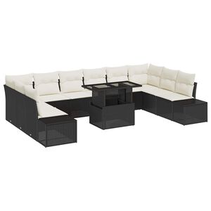 vidaXL Conjunto de sof&aacute; de jard&iacute;n 11 uds. Negro y crema