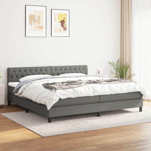 vidaXL Cama box spring con colchón tela gris oscuro 200x200 cm