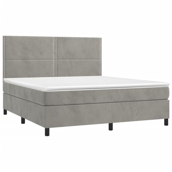 vidaXL Cama box spring colch&oacute;n y LED terciopelo gris claro 160x200 cm