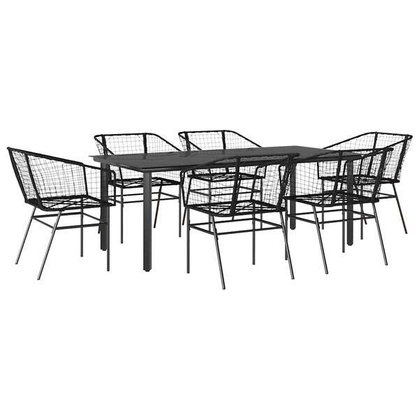 vidaXL Juego de comedor jard&iacute;n 7 piezas rat&aacute;n sint&eacute;tico negro