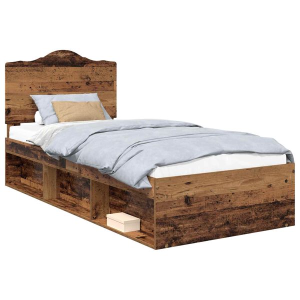 vidaXL Estructura de cama con cabecera Madera vieja 90 x 190 cm