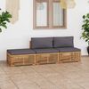 vidaXL Muebles de jard&iacute;n 3 pzas cojines gris oscuro madera maciza teca