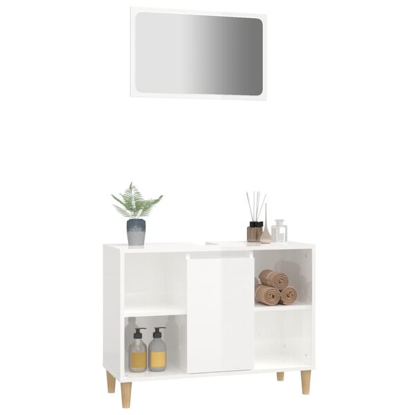 vidaXL Set muebles de ba&ntilde;o 2 piezas madera contrachapada blanco brillo