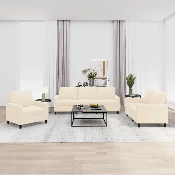 vidaXL Juego de sof&aacute;s con cojines 3 piezas terciopelo crema