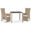 vidaXL Set comedor de jard&iacute;n 3 pzas con cojines rat&aacute;n sint&eacute;tico beige