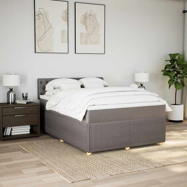 vidaXL Cama box spring con colch&oacute;n tela gris taupe 160x200 cm