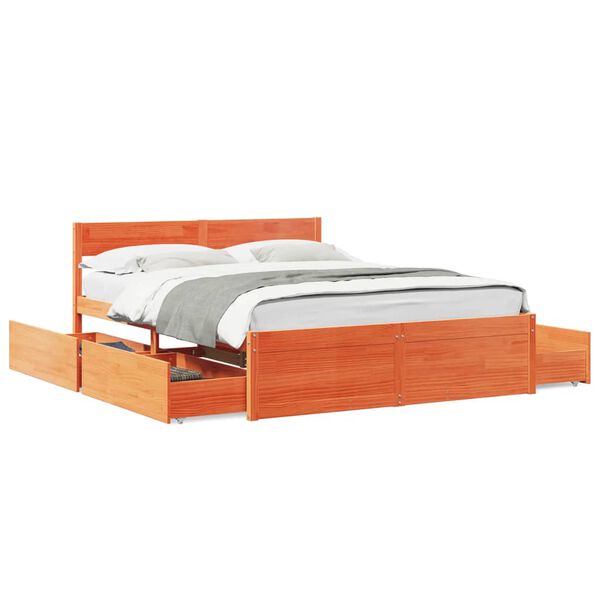 vidaXL Cama sin colch&oacute;n madera maciza pino marr&oacute;n cera 150x200 cm