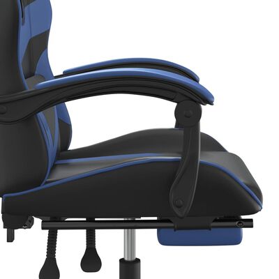 vidaXL Silla gaming giratoria y reposapiés cuero sintético negro azul