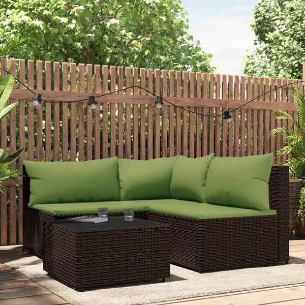 vidaXL Set muebles de jardín 4 piezas y cojines ratán sintético marrón