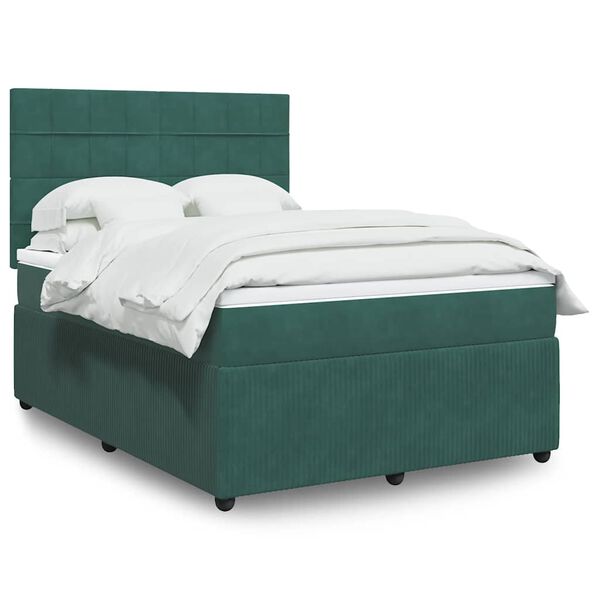 vidaXL Cama box spring con colch&oacute;n terciopelo verde oscuro 140x200 cm