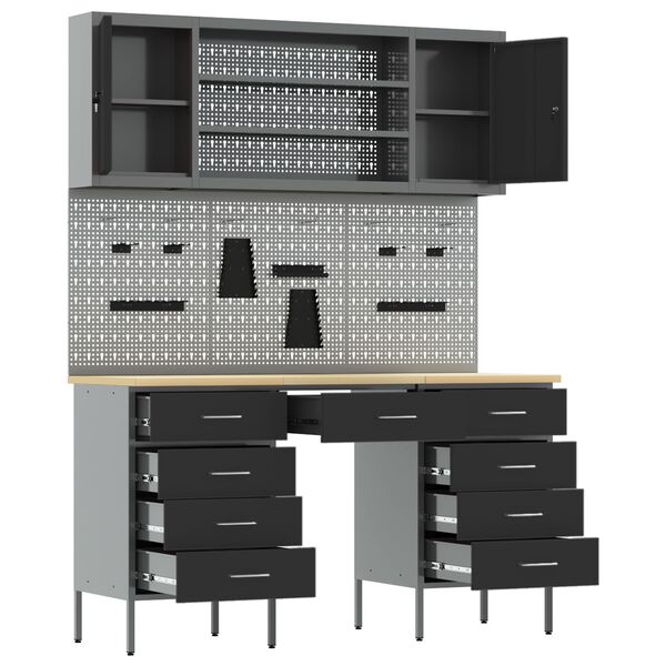 vidaXL Armario de trabajo con caj&oacute;n 7 pcs Negro 150 x 55 x 200 cm