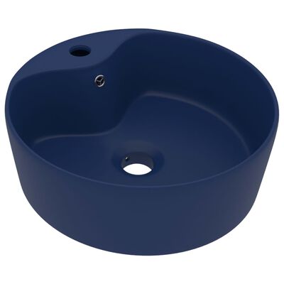 vidaXL Lavabo lujo con rebosadero cerámica azul oscuro mate 36x13 cm